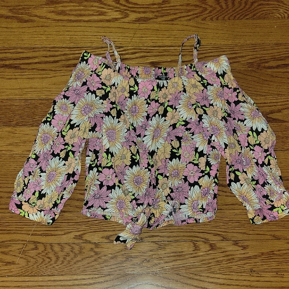 Forever 21 Floral Off-Shoulder Kids Blouse - Black, Pink, Yellow